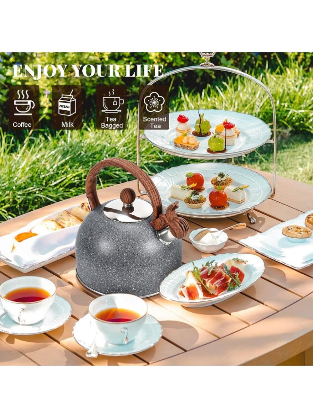GGC 3.1QT Starry Grey Stainless Steel Whistling Tea Kettle For Kitchen Stove Top - Picture 4 of 6